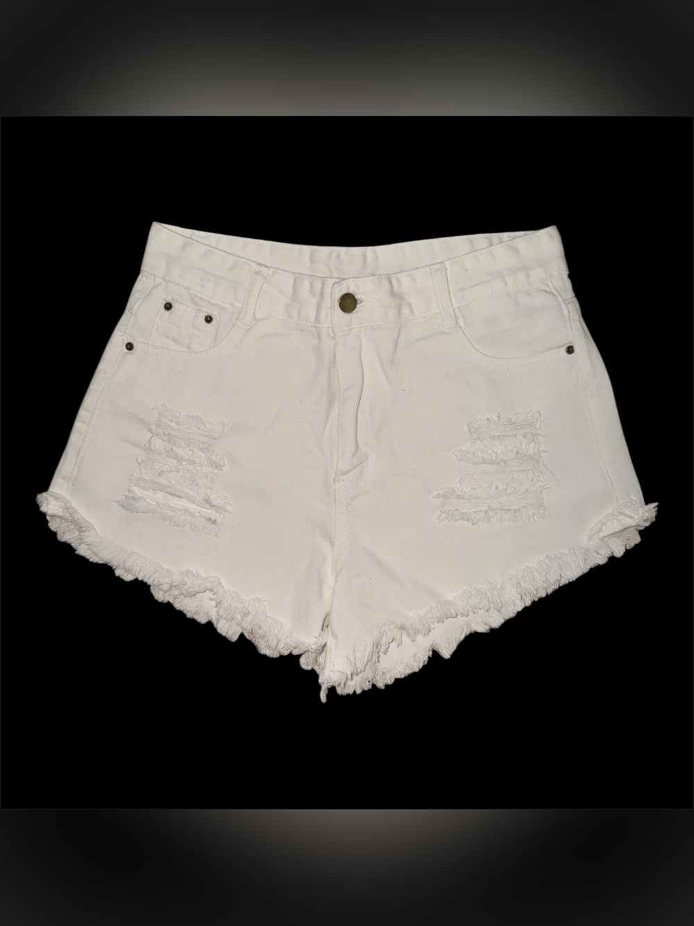 Shein Women’s White Distressed High-Waisted Denim Cutoff Shorts | Sz L 8/10 NEW